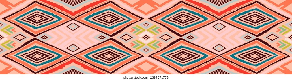 Modern geometric pattern with diamonds, triangle, stripes, diagonal and square lines art. Ikat print. Zigzag chevron abstract op-art illustration. Trendy bauhaus pattern. Scandinavian, African rug.