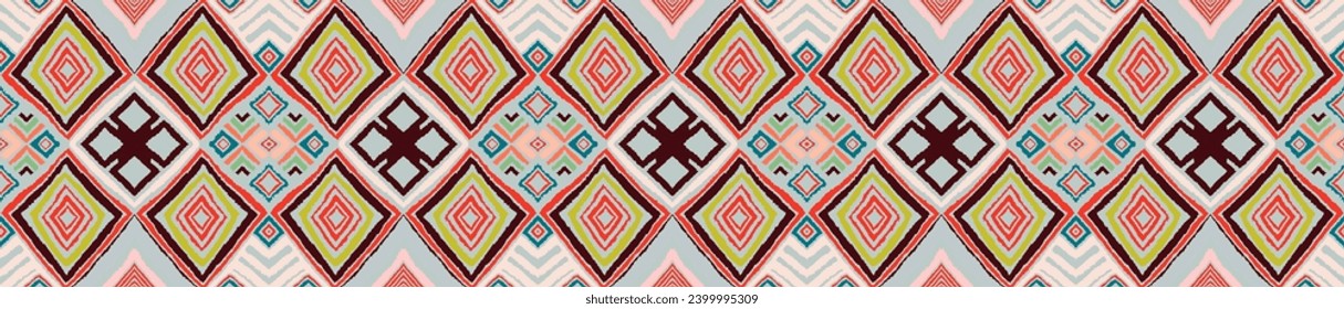 Modern geometric pattern with diamonds, triangle, stripes, diagonal and square lines art. Ikat print. Zigzag chevron abstract op-art illustration. Trendy bauhaus pattern. Scandinavian, African rug.