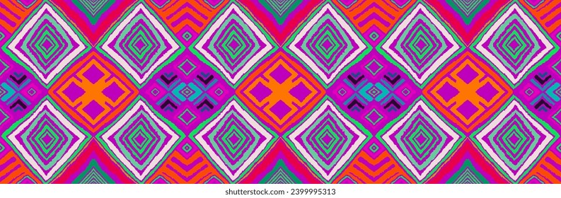 Modern geometric pattern with diamonds, triangle, stripes, diagonal and square lines art. Ikat print. Zigzag chevron abstract op-art illustration. Trendy bauhaus pattern. Scandinavian, African rug.