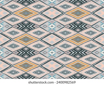 Modern geometric pattern with diamonds, triangle, stripes, diagonal and square lines art. Ikat print. Zigzag chevron abstract op-art illustration. Trendy bauhaus pattern. Scandinavian, African rug.