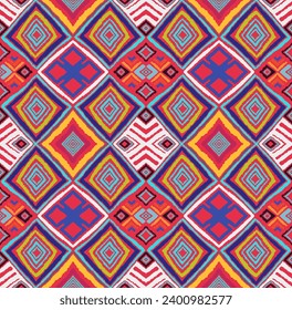 Patrón geométrico moderno con diamantes, triángulo, rayas, líneas diagonales y cuadradas de arte. Ilustración abstracta de op-art de Zigzag chevron. Patrón de bauhaus de moda. Escandinavia, alfombra africana.