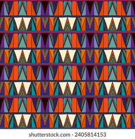 Modern geometric pattern with diamonds, triangle, stripes, diagonal and square lines art. Ikat print. Zigzag chevron abstract op-art illustration. Trendy bauhaus pattern. Scandinavian, African rug.