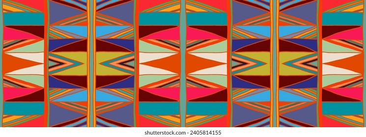 Patrón geométrico moderno con diamantes, triángulo, rayas, líneas diagonales y cuadradas de arte. Ilustración abstracta de op-art de Zigzag chevron. Patrón de bauhaus de moda. Escandinavia, alfombra africana.