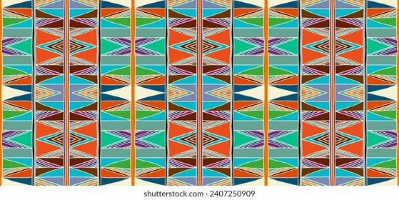 Modern geometric pattern with diamonds, triangle, stripes, diagonal and square lines art. Ikat print. Zigzag chevron abstract op-art illustration. Trendy bauhaus pattern. Scandinavian, African rug.