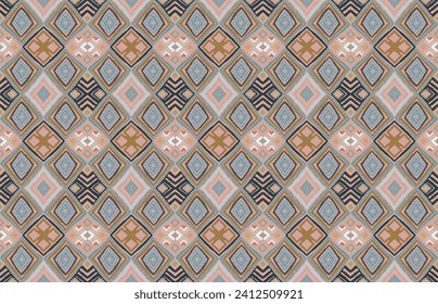 Modern geometric pattern with diamonds, triangle, stripes, diagonal and square lines art. Ikat print. Zigzag chevron abstract op-art illustration. Trendy bauhaus pattern. Scandinavian, African rug.