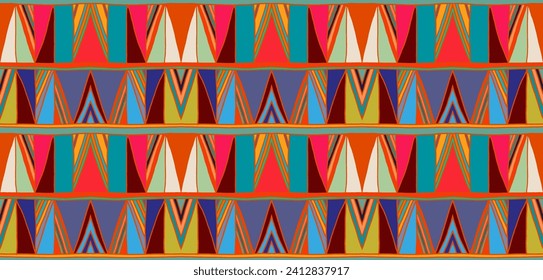Modern geometric pattern with diamonds, triangle, stripes, diagonal and square lines art. Ikat print. Zigzag chevron abstract op-art illustration. Trendy bauhaus pattern. Scandinavian, African rug.
