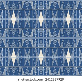 Modern geometric pattern. Diamonds, triangle, stripes, diagonal lines art. Retro futuristic background. Minimalistic figures. Ikat zigzag chevron op-art, bauhaus print. Scandinavian, African rug