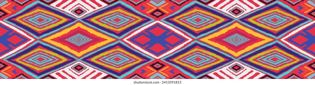 Modern geometric pattern with diamonds, triangle, stripes, diagonal and square lines art. Ikat print. Zigzag chevron abstract op-art illustration. Trendy bauhaus pattern. Scandinavian, African rug.