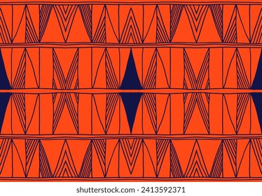 Modern geometric pattern. Diamonds, triangle, stripes, diagonal lines art. Retro futuristic background. Minimalistic figures. Ikat zigzag chevron op-art, bauhaus print. Scandinavian, African rug
