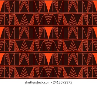 Modern geometric pattern. Diamonds, triangle, stripes, diagonal lines art. Retro futuristic background. Minimalistic figures. Ikat zigzag chevron op-art, bauhaus print. Scandinavian, African rug