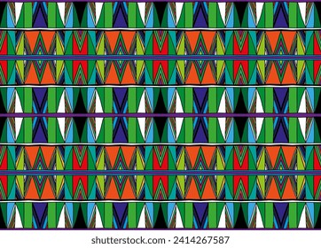 Patrón geométrico moderno con diamantes, triángulo, rayas, líneas diagonales y cuadradas de arte. Ilustración abstracta de op-art de Zigzag chevron. Patrón de bauhaus de moda. Escandinavia, alfombra africana.