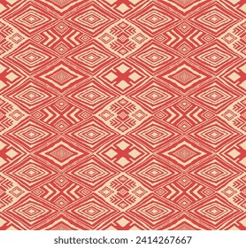 Modern geometric pattern with diamonds, triangle, stripes, diagonal and square lines art. Ikat print. Zigzag chevron abstract op-art illustration. Trendy bauhaus pattern. Scandinavian, African rug.
