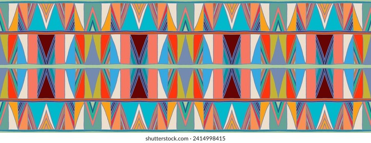 Modern geometric pattern with diamonds, triangle, stripes, diagonal and square lines art. Ikat print. Zigzag chevron abstract op-art illustration. Trendy bauhaus pattern. Scandinavian, African rug.