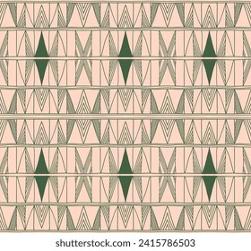 Modern geometric pattern. Diamonds, triangle, stripes, diagonal lines art. Retro futuristic background. Minimalistic figures. Ikat zigzag chevron op-art, bauhaus print. Scandinavian, African rug