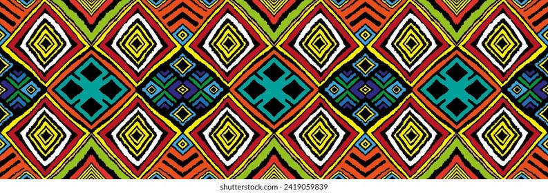 Modern geometric pattern with diamonds, triangle, stripes, diagonal and square lines art. Ikat print. Zigzag chevron abstract op-art illustration. Trendy bauhaus pattern. Scandinavian, African rug.