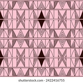 Modern geometric pattern. Diamonds, triangle, stripes, diagonal lines art. Retro futuristic background. Minimalistic figures. Ikat zigzag chevron op-art, bauhaus print. Scandinavian, African rug