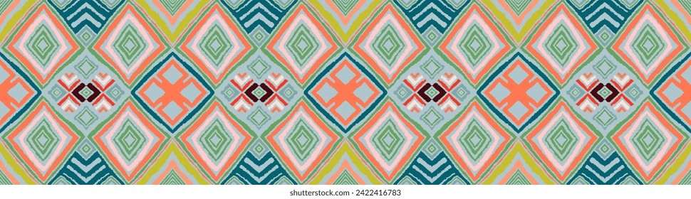 Modern geometric pattern with diamonds, triangle, stripes, diagonal and square lines art. Ikat print. Zigzag chevron abstract op-art illustration. Trendy bauhaus pattern. Scandinavian, African rug.