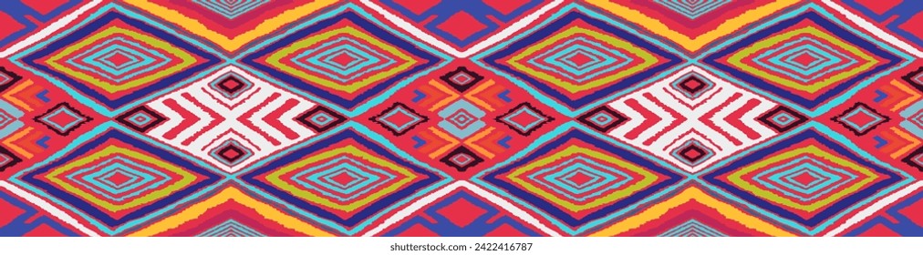 Modern geometric pattern with diamonds, triangle, stripes, diagonal and square lines art. Ikat print. Zigzag chevron abstract op-art illustration. Trendy bauhaus pattern. Scandinavian, African rug.
