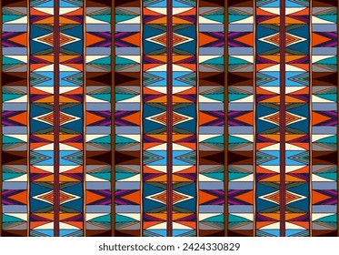 Modern geometric pattern with diamonds, triangle, stripes, diagonal and square lines art. Ikat print. Zigzag chevron abstract op-art illustration. Trendy bauhaus pattern. Scandinavian, African rug.