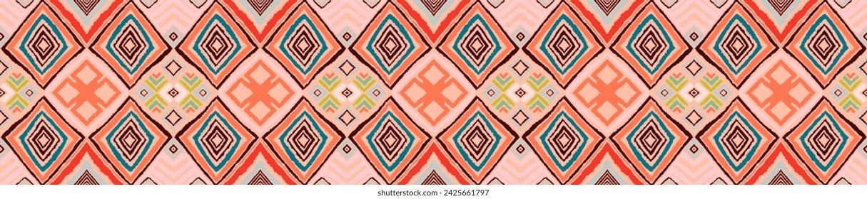 Modern geometric pattern with diamonds, triangle, stripes, diagonal and square lines art. Ikat print. Zigzag chevron abstract op-art illustration. Trendy bauhaus pattern. Scandinavian, African rug.