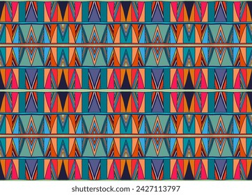 Modern geometric pattern with diamonds, triangle, stripes, diagonal and square lines art. Ikat print. Zigzag chevron abstract op-art illustration. Trendy bauhaus pattern. Scandinavian, African rug.