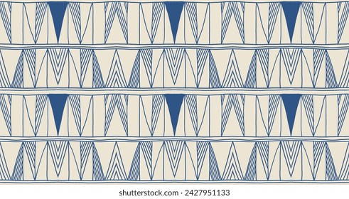 Modern geometric pattern. Diamonds, triangle, stripes, diagonal lines art. Retro futuristic background. Minimalistic figures. Ikat zigzag chevron op-art, bauhaus print. Scandinavian, African rug