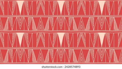 Modern geometric pattern. Diamonds, triangle, stripes, diagonal lines art. Retro futuristic background. Minimalistic figures. Ikat zigzag chevron op-art, bauhaus print. Scandinavian, African rug