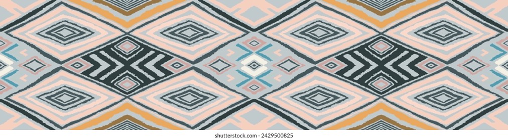 Modernes geometrisches Muster mit Diamanten, Dreieck, Streifen, diagonalen und quadratischen Linien. Zickzack Chevron abstrakte Top-Art-Illustration. Trendiges Bauhaus-Muster. Skandinavischer, afrikanischer Teppich.