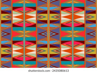 Modern geometric pattern with diamonds, triangle, stripes, diagonal and square lines art. Ikat print. Zigzag chevron abstract op-art illustration. Trendy bauhaus pattern. Scandinavian, African rug.