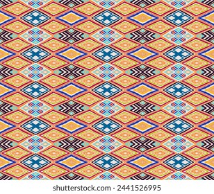 Modern geometric pattern with diamonds, triangle, stripes, diagonal and square lines art. Ikat print. Zigzag chevron abstract op-art illustration. Trendy bauhaus pattern. Scandinavian, African rug.