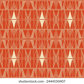 Modern geometric pattern. Diamonds, triangle, stripes, diagonal lines art. Retro futuristic background. Minimalistic figures. Ikat zigzag chevron op-art, bauhaus print. Scandinavian, African rug