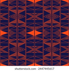 Modern geometric pattern. Diamonds, triangle, stripes, diagonal lines art. Retro futuristic background. Minimalistic figures. Ikat zigzag chevron op-art, bauhaus print. Scandinavian, African rug