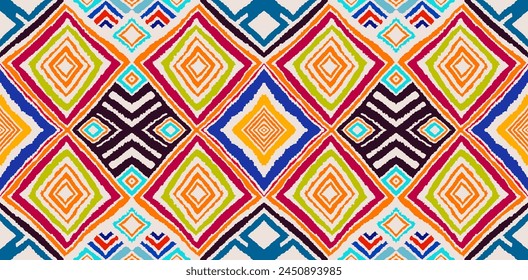 Modern geometric pattern with diamonds, triangle, stripes, diagonal and square lines art. Ikat print. Zigzag chevron abstract op-art illustration. Trendy bauhaus pattern. Scandinavian, African rug.