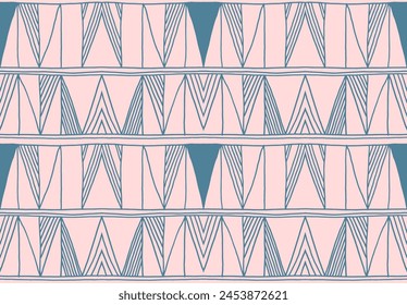 Modern geometric pattern. Diamonds, triangle, stripes, diagonal lines art. Retro futuristic background. Minimalistic figures. Ikat zigzag chevron op-art, bauhaus print. Scandinavian, African rug