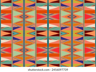 Patrón geométrico moderno con diamantes, triángulo, rayas, líneas diagonales y cuadradas de arte. Ilustración abstracta de arte en zigzag chevron. Patrón de bauhaus de moda. Alfombra escandinava africana.