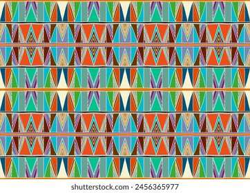 Modern geometric pattern with diamonds, triangle, stripes, diagonal and square lines art. Ikat print. Zigzag chevron abstract op-art illustration. Trendy bauhaus pattern. Scandinavian, African rug.