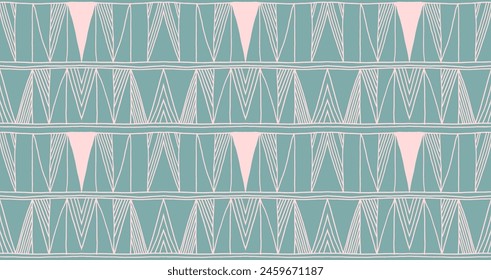Modern geometric pattern. Diamonds, triangle, stripes, diagonal lines art. Retro futuristic background. Minimalistic figures. Ikat zigzag chevron op-art, bauhaus print. Scandinavian, African rug