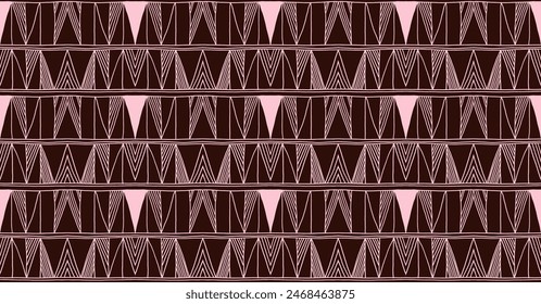 Modern geometric pattern. Diamonds, triangle, stripes, diagonal lines art. Retro futuristic background. Minimalistic figures. Ikat zigzag chevron op-art, bauhaus print. Scandinavian, African rug