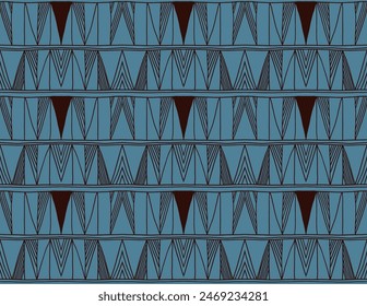 Modern geometric pattern. Diamonds, triangle, stripes, diagonal lines art. Retro futuristic background. Minimalistic figures. Ikat zigzag chevron op-art, bauhaus print. Scandinavian, African rug
