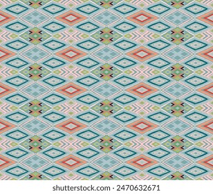 Modern geometric pattern with diamonds, triangle, stripes, diagonal and square lines art. Ikat print. Zigzag chevron abstract op-art illustration. Trendy bauhaus pattern. Scandinavian, African rug.