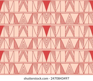 Modern geometric pattern. Diamonds, triangle, stripes, diagonal lines art. Retro futuristic background. Minimalistic figures. Ikat zigzag chevron op-art, bauhaus print. Scandinavian, African rug