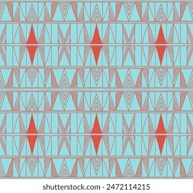 Modern geometric pattern. Diamonds, triangle, stripes, diagonal lines art. Retro futuristic background. Minimalistic figures. Ikat zigzag chevron op-art, bauhaus print. Scandinavian, African rug