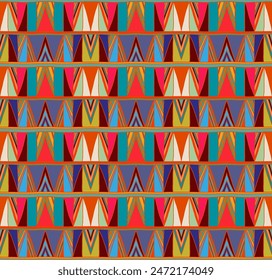Modern geometric pattern with diamonds, triangle, stripes, diagonal and square lines art. Ikat print. Zigzag chevron abstract op-art illustration. Trendy bauhaus pattern. Scandinavian, African rug.