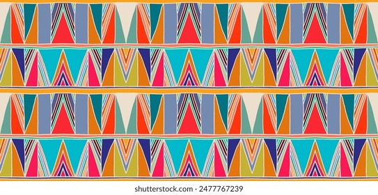Modern geometric pattern with diamonds, triangle, stripes, diagonal and square lines art. Ikat print. Zigzag chevron abstract op-art illustration. Trendy bauhaus pattern. Scandinavian, African rug.