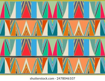 Modern geometric pattern with diamonds, triangle, stripes, diagonal and square lines art. Ikat print. Zigzag chevron abstract op-art illustration. Trendy bauhaus pattern. Scandinavian, African rug.