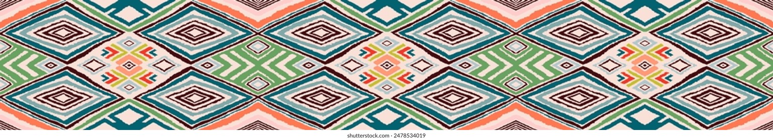 Modern geometric pattern with diamonds, triangle, stripes, diagonal and square lines art. Ikat print. Zigzag chevron abstract op-art illustration. Trendy bauhaus pattern. Scandinavian, African rug.