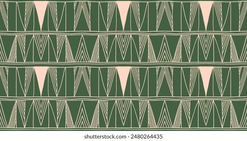 Modern geometric pattern. Diamonds, triangle, stripes, diagonal lines art. Retro futuristic background. Minimalistic figures. Ikat zigzag chevron op-art, bauhaus print. Scandinavian, African rug