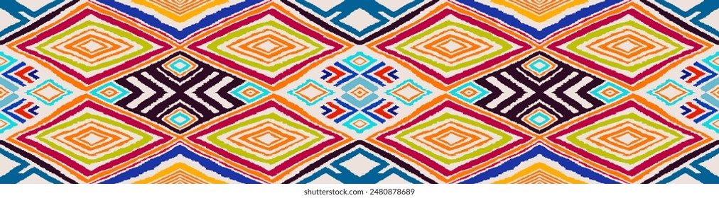 Modern geometric pattern with diamonds, triangle, stripes, diagonal and square lines art. Ikat print. Zigzag chevron abstract op-art illustration. Trendy bauhaus pattern. Scandinavian, African rug.