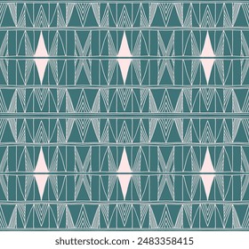 Modern geometric pattern. Diamonds, triangle, stripes, diagonal lines art. Retro futuristic background. Minimalistic figures. Ikat zigzag chevron op-art, bauhaus print. Scandinavian, African rug