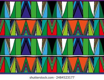 Modern geometric pattern with diamonds, triangle, stripes, diagonal and square lines art. Ikat print. Zigzag chevron abstract op-art illustration. Trendy bauhaus pattern. Scandinavian, African rug.